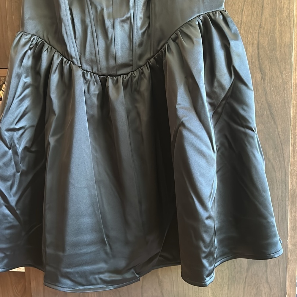 Wild Fable Black Fit & Flare Landscape satin Mini Dress large women’s new w tag - Picture 4 of 11
